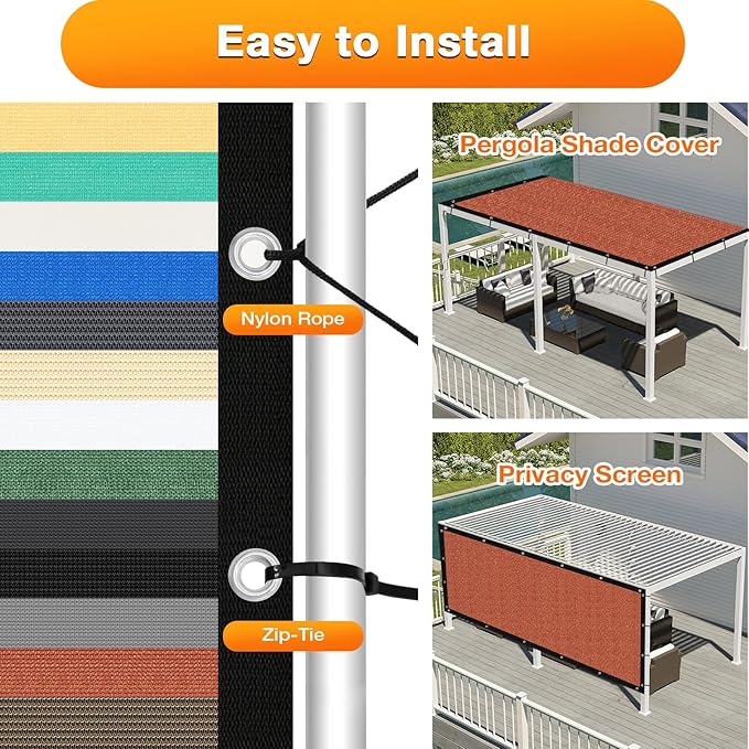 Artpuch 90% Sun Shade Cloth, 7 x 14 FT Pergola Shade Cover Canopy with Grommets, Sun Screen Fabric Tarp for Patio, Outdoor, Garden, Backyard, Rust Red
