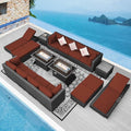 NICESOUL 18 Piece Outdoor Patio Furniture Set with Fire Pit and Chaise Lounge, 500 lbs High Weight Capacity Outdoor Sectional with Fire Pit, 14-Seat Deep Seating Sectional, Grey & Burgundy