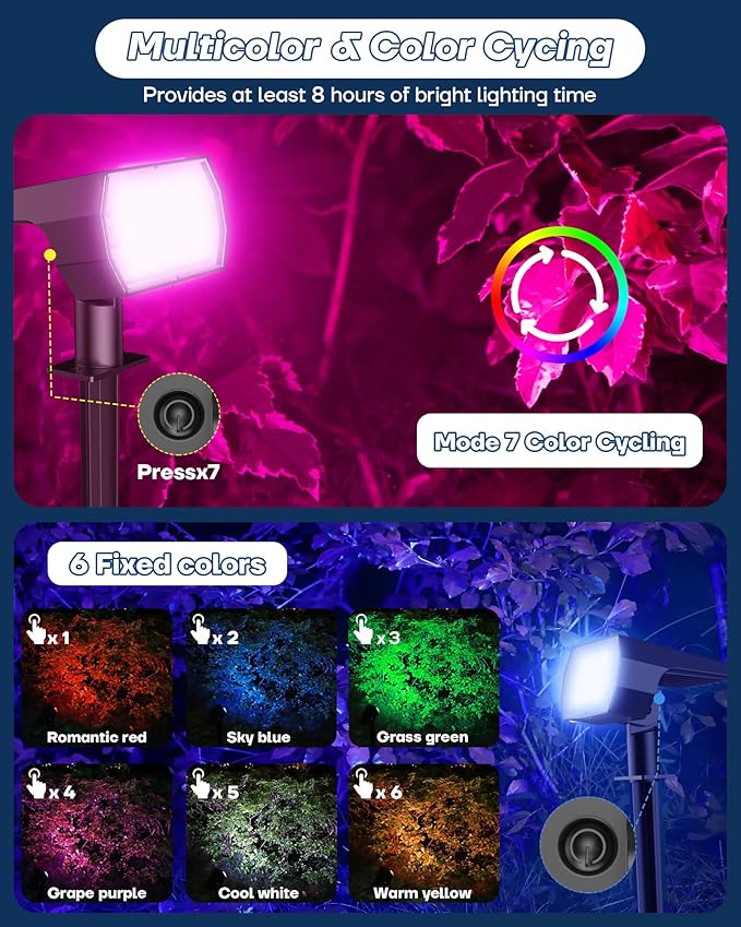 Solar Multicolor Lights Outdoor, 7 Lighting Modes Solar Light Outdoor Waterproof IP68, Color Changing RGB Powered Christmas Lights Outdoor for Garden Yard Patio Landscape Christmas Decorations
