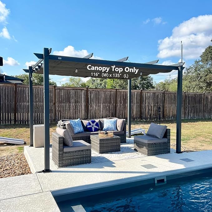 Pergola Shade Cover Replacement Canopy Top Compatible with 10 X 13 ft 6-Bar Pergola Frames - Gray (Canopy Size 116" W x 135" L, Canopy Top Only)