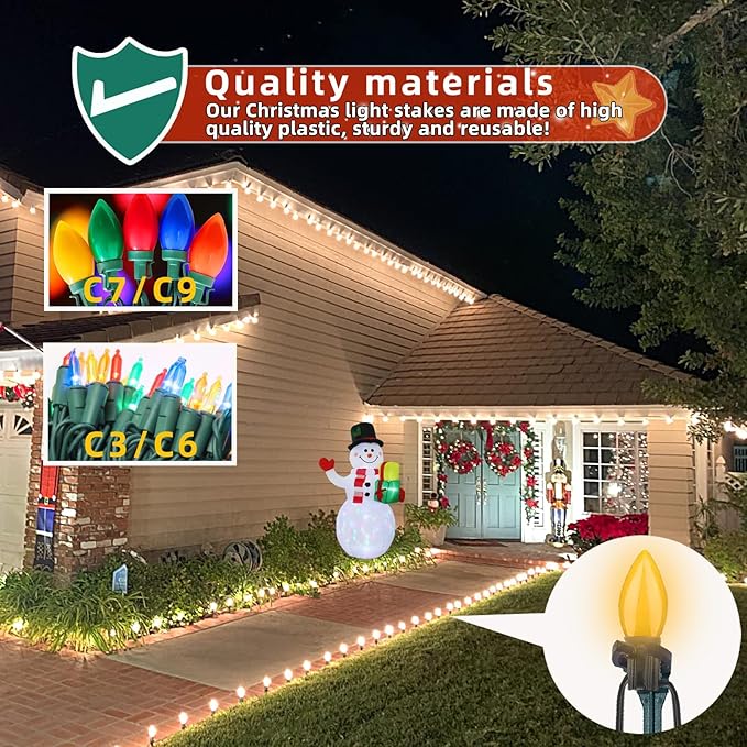 50 Pack Christmas Light Stakes 8.5"-10" for C7 and C9 String Lights,Outdoor Light Stakes, Garden, Lawn, Pathway, Patio, Path, Walkway, Christmas Decoration