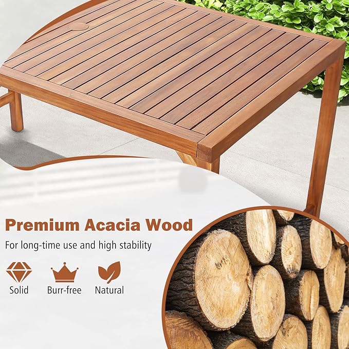 Tangkula 67" Acacia Wood Outdoor Dining Table for 6, Rectangle 6-Person Patio Table with 2" Umbrella Hole & Spacious Slatted Tabletop, Indoor Outdoor Dining Furniture for Deck, Garden, Poolside & Yard
