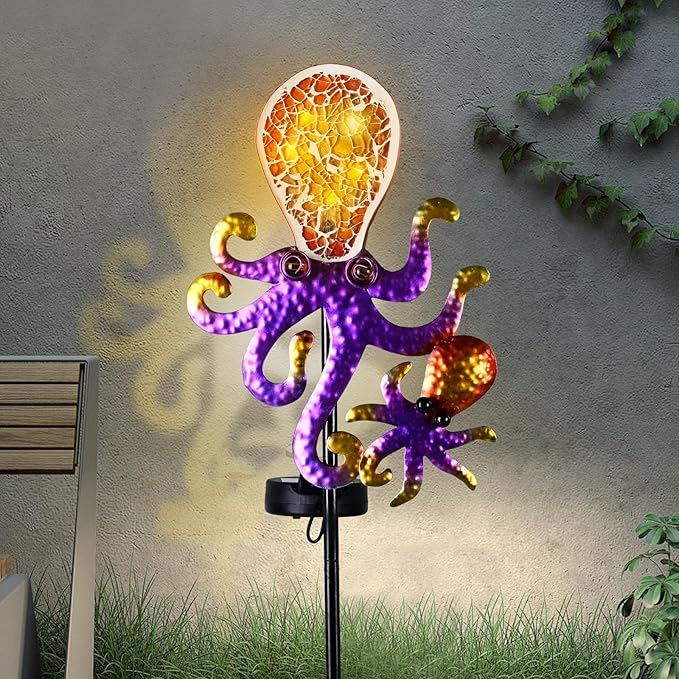 Yiosax-Solar Outdoor Lights Decorative-Yard Outdoor Decorative - Garden Stakes Octopus Decorative Waterproof 7 LED Light Decor Ocean Beach Theme for Lawn Path Yard Decoration Gift Idea