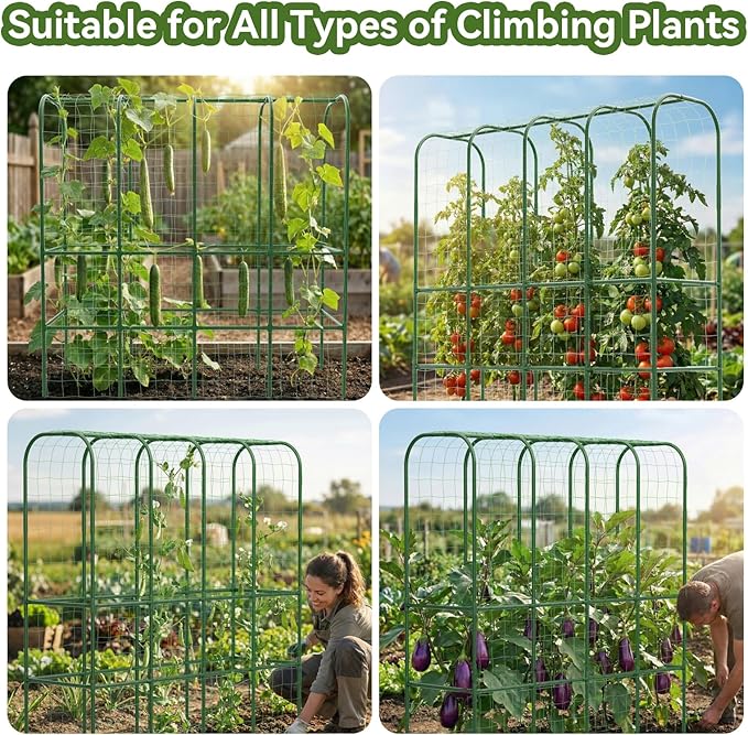 65" Tall Cucumber Trellis for Raised Bed, Garden Trellis for Climbing Plants Outdoor, U-Shape Metal Arch Vegetables Trellis Plant Support for Zucchini Squash Vines