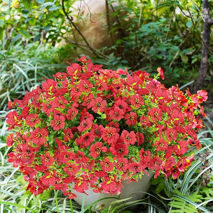 Artificial Flowers for Outdoor, UV Resistant Fake Silk Flowers, Realistic Faux Plants for Outside Indoor Porch Patio Window Box Planter Home Decor (20, Red)