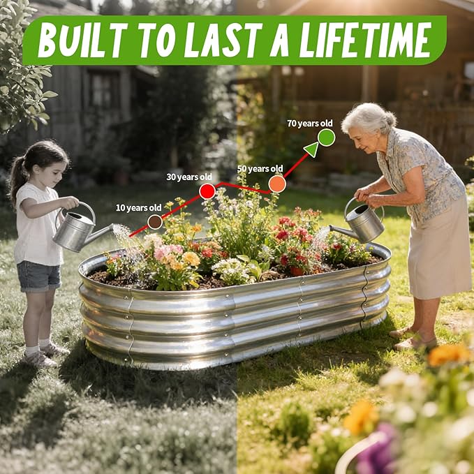 Galvanized Raised Garden Bed Kit, Planter Garden Boxes Outdoor, Oval Large Metal for Vegetables Fruits, Flowers Planter Boxes, Easy Assembly Garden Bed Kit 4x2x1 FT (2-Pack)