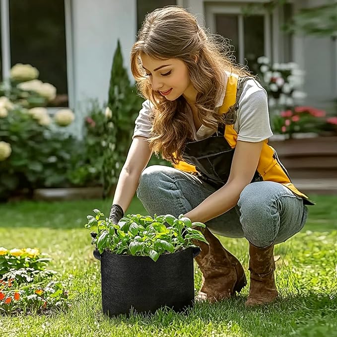 T4U 1 Gallon Grow Bags, Upgrade Grow Bags with Handles, Heavy Duty Thickened Nonwoven Fabric Pots, 1 Gallon Pots for Plants, Herb, Mint, Thyme (5 Pack)