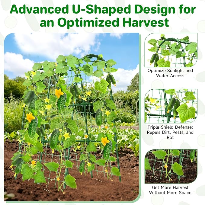 Cucumber Trellis for Raised Bed, U-Shape Garden Trellis for Climbing Plants Outdoor, Metal Arch Trellis for Vegetables, Plant Support for Tomato, Pea, Zucchini(31.5" L×30" W×47.2" H-Small)