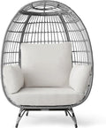 Best Choice Products Wicker Egg Chair, Oversized Indoor Outdoor Lounger for Patio, Backyard, Living Room w/ 4 Cushions, Steel Frame, 440lb Capacity - Gray/White Sand