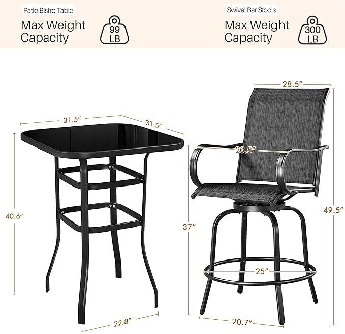 Yaheetech Patio Swivel Bar Stools Outdoor Chairs Set of 2 Outdoor High Bistro Stools Outdoor Furniture, All-Weather Patio Stools for Outside, Beach, Lawn, Poolside and Garden, Black