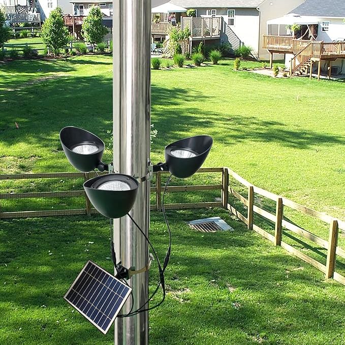 Solar Flag Pole Light 3 Super-Spotlights LEDs, Adjustable Metal Clamps Fits 2-6''Flag Poles, IP65 Waterproof Outdoor Solar Powered Flagpole Lights, 360 Degrees of Flag Illumination Flag Ground House