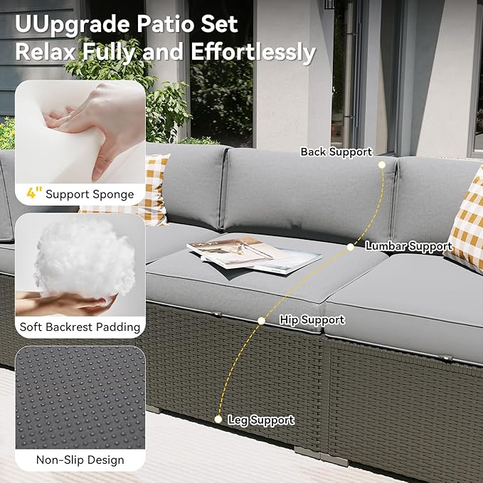 Aoxun Patio Furniture Set, 11 Piece Outdoor Sectional Sofas with Waterproof Cover, 10 Seats Wicker Rattan Outdoor Furniture Patio Conversation Set for Backyard, Garden Light Grey