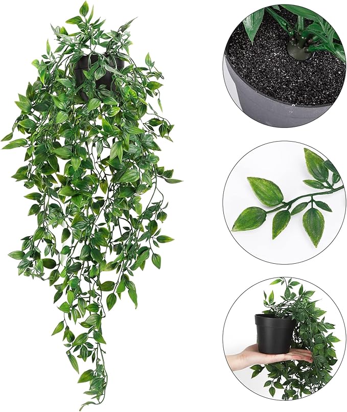 Whonline 2pcs Fake Hanging Plants, Artificial Potted Plants for Indoor Outdoor Aesthetic Office Living Room Shelf Decor