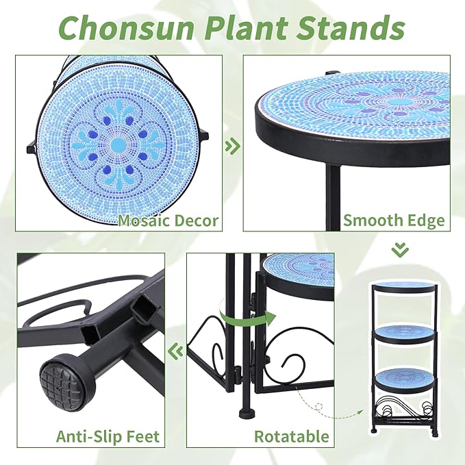 Plant Stand Indoor 3 Tie Mosaic Metal Corner Shelf Outdoor Plant Pot Holder Folding Storage Corner Table Plant Shelves for Living Room
