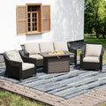 Joyside Wicker Patio Furniture Sets, 4 Pieces Upgraded Large Size Outdoor Furniture with Patio Dining Chair, 3-Seat Sofa, Fire Table,Thick Cushions, Wide Armrest, Beige