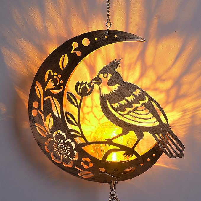 Moon Cardinal Wind Chime for Outside - Exquisite Vermilion Bird, Handmade Aluminum Wind Chimes for Garden/Lawn, Soothing Zen Decor, Perfect Asian-Themed Gift for Housewarming & Meditation Spaces