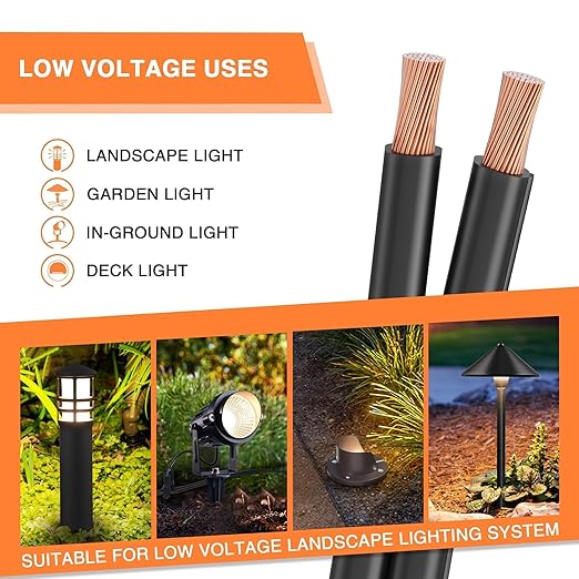 SUNVIE 16/2 Low Voltage Landscape Wire 250FT with Spool Outdoor Landscape Lighting Cable 16 Gauge 2 Conductors Low Voltage Wire for Landscaping Lights, ETL Listed, Pure Copper, Direct Burial