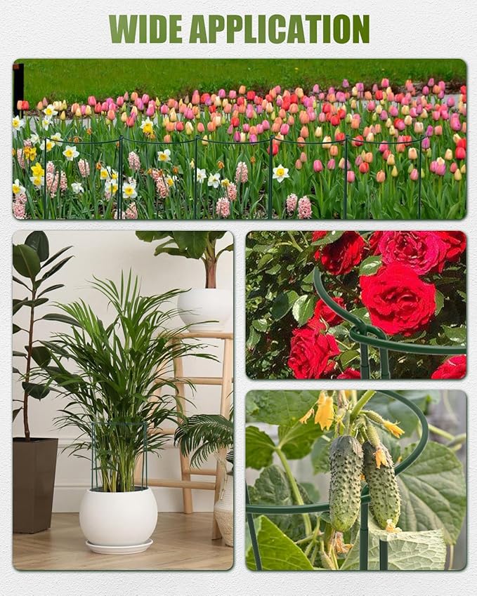 Joyhalo 12 Pack Peony Cages and Supports, 32 Inch Adjustable Plant Stakes for Outdoor Plants, Plant Support Stakes, Peony Cage with 15 Pcs Twist Ties, Flower Stakes Peonies Support Cages for Plants