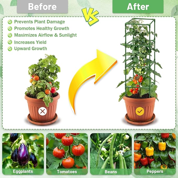 Legigo 6 Pack Square Tomato Cages for Garden- Up to 60 Inch Tomato Plant Support Stakes Cage, Heavy Duty Steel Tomato Trellis Garden Stakes for Raised Garden Bed Climbing Vegetables Cucumbers Flowers