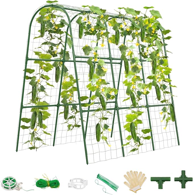 Cucumber Trellis for Raised Bed, U-Shape Garden Trellis for Climbing Plants Outdoor, Metal Arch Trellis for Vegetables, Plant Support for Tomato, Pea, Zucchini, Squash