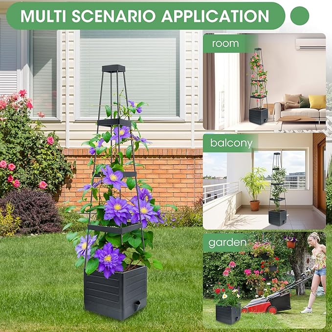 MQUPIN Tomato Planter Box with Trellis for Garden, 57 Inch Self-Watering Raised Garden Bed, Patio Tomato Cage for Climbing Vegetables & Flowers, Upgraded Tomato Pot for Indoor Outdoor Use (2 Pack)