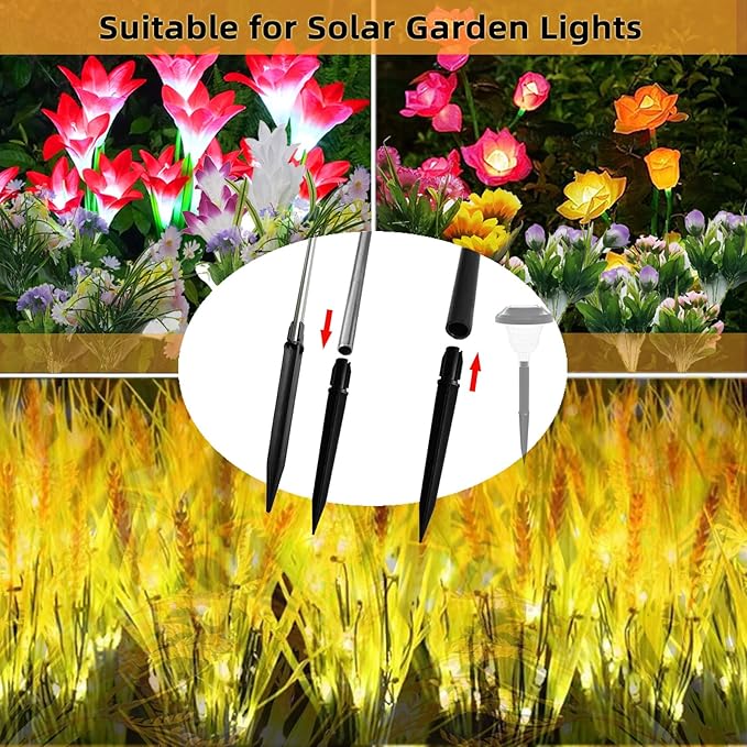 Replacement Stakes for Solar Lights, 10Pack ABS Reinforced Ground Spikes(Fit for Pole Inner Diameter 0.57inch & Outer 0.35Inch), Solar Wheat Ear Lights Stakes for Outdoor Pathway Christmas