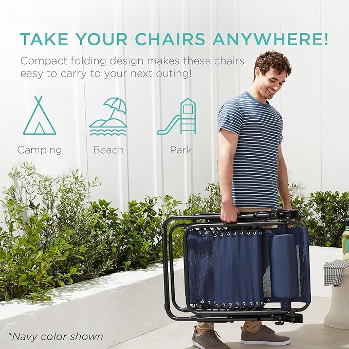 Best Choice Products Set of 2 Adjustable Steel Mesh Zero Gravity Lounge Chair Recliners w/Pillows and Cup Holder Trays - Stardew
