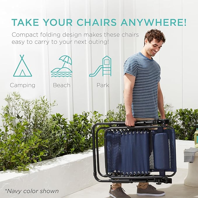 Best Choice Products Set of 2 Adjustable Steel Mesh Zero Gravity Lounge Chair Recliners w/Pillows and Cup Holder Trays - Peacock Blue