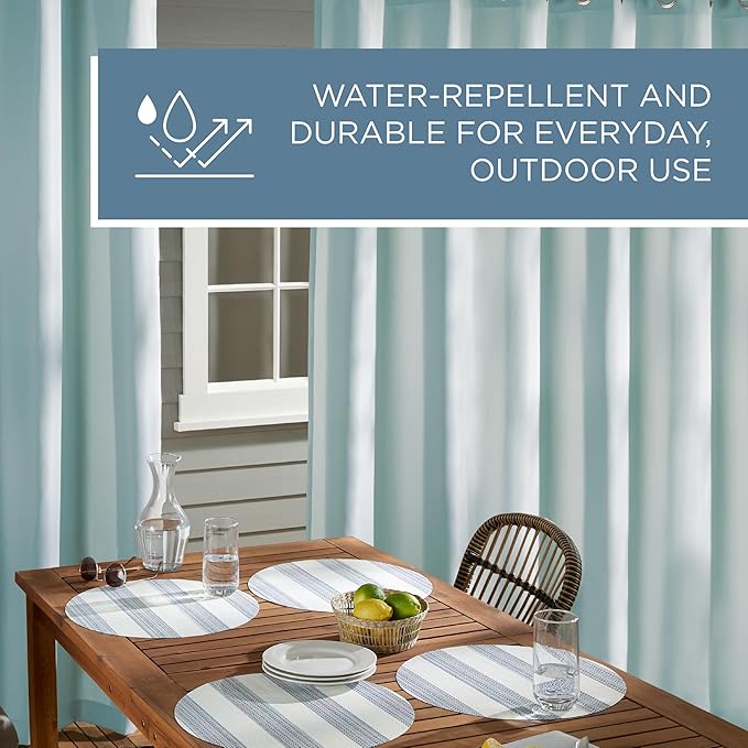 Town & Country Basics Cabana Solid Heavyweight Indoor Outdoor Curtains, Light Filtering Opacity with Grommet Top, Water Repellent, 2-Pack Set, 54"x96", Blue