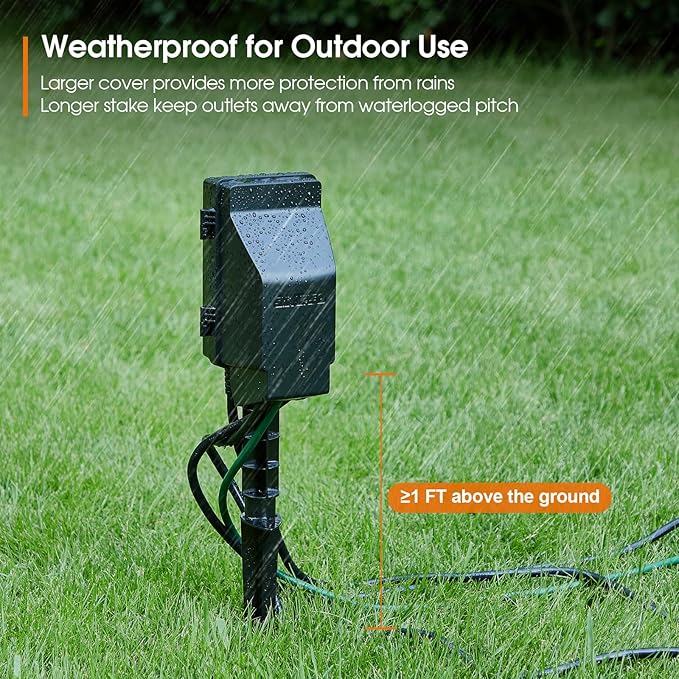 SURAIELEC Outdoor Power Stake, 7-Day Programmable Digital Timer, Power Strip Weatherproof, 6 Multi Plug Electrical Outlet Waterproof, 6FT Extension Cord for Outdoor Light, Outside Halloween Decoration