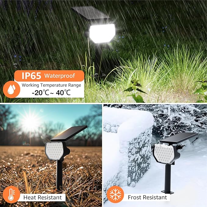 Lepro Solar Decorative Spot Lights 2 Pack, Cool White Modern Accent Lights for Garden & Landscape, IP65 Waterproof Adjustable Spotlight for Architecture, Pathways, Contemporary Decor