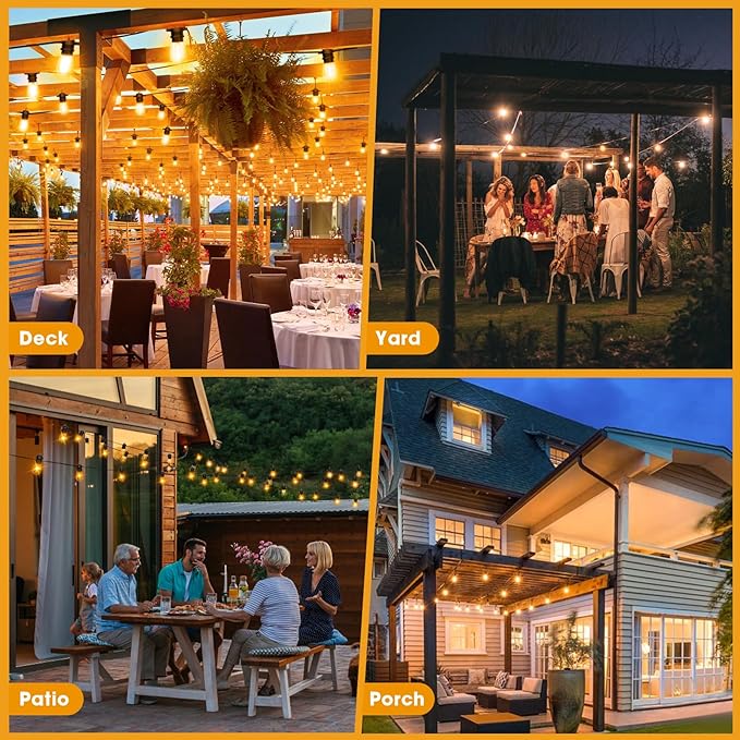 LED Outdoor String Lights 36FT Patio Lights with 13 Shatterproof S14 Replaceable Bulbs(1 Spare), Outside Hanging Lights Waterproof for Porch, Deck, Garden, Backyard, Balcony, 2700K Dimmable