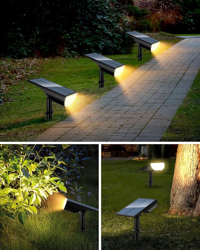 Solar SpotLights Outdoor Waterproof, Solar Lights Outdoor IP65 Waterproof, 3 Brightness Modes Dusk to Dawn Solar Landscape Lights for Yard Garden Pathway Tree Decoration, Warm White, 2 Pack