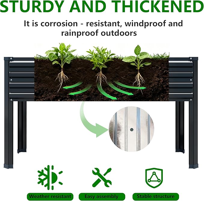 Vengarus Galvanized Raised Garden Bed Outdoor with Legs,48×18×30in Metal Elevated Raised Planter Box for Backyard, Patio, Balcony, 300lb Capacity,Black(2PCS)