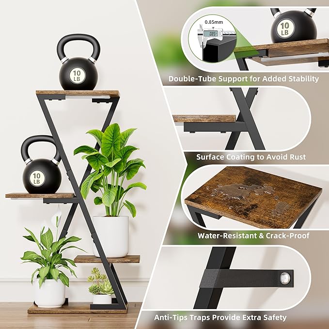 Plant Stand Indoor with Grow Lights - 2 Pack Corner Plant Shelf Indoor, 32" Tall Lighted Plant Stand for Indoor Plants, 6 Tiered Z-Shape Flower Stands Display Holder for Living Room, Decor, Black