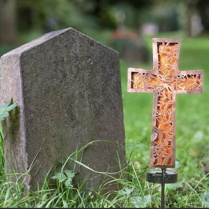 Solar Cross Garden Stake Lights 38inch Metal Outdoor Waterproof Memorial Garden Decor 2 Lighting Modes Cemetery Decorations for Grave for Remembrance Gifts & Sympathy Gifts
