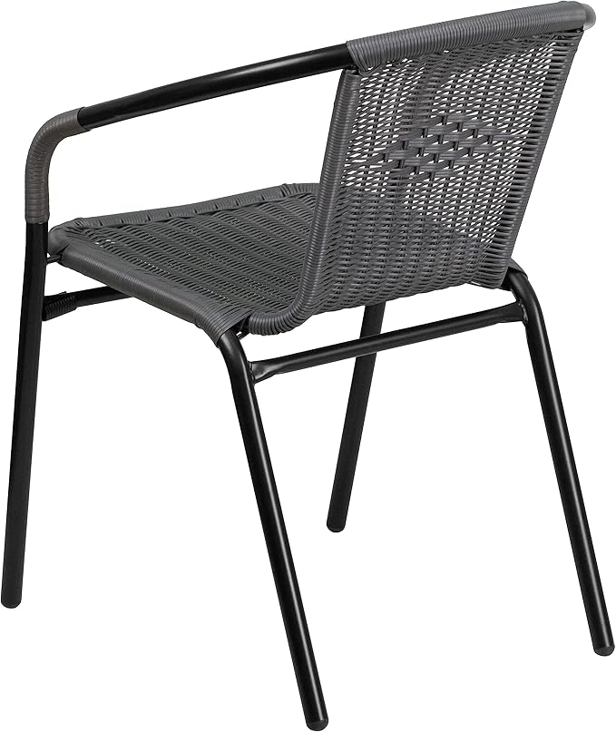 Flash Furniture Lila Modern Rattan Indoor/Outdoor Stackable Dining Chairs, Stacking Rattan Bistro Chairs for Patio or Restaurant, Set of 4, Gray