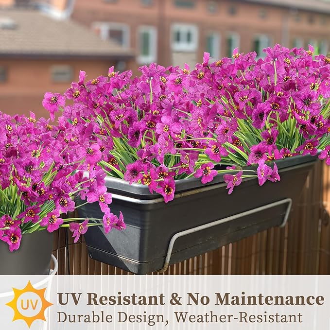 24 Red Lotus Bundles Artificial Flowers for Outdoors/Indoors Fake Flowers Plants for Indoor Outside Garden Porch Window Box Home Wedding Farmhouse
