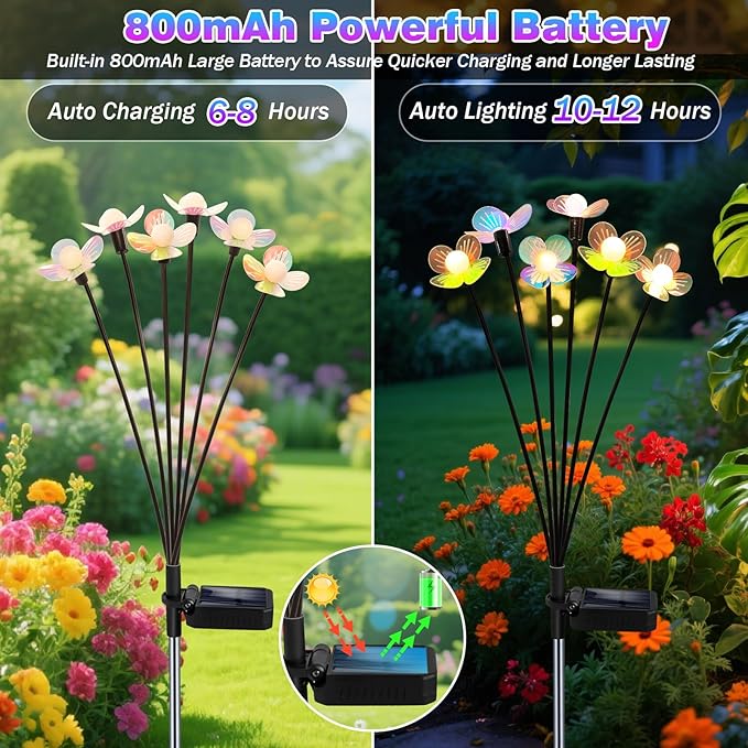 Solar Garden Lights, 6 Pack 36 LED Solar Swaying Flower Light, Waterproof Firefly Lights Outdoor Fairy Light for Garden Patio Yard Pathway Flower Bed Decoration