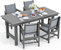 SERWALL 5 Piece Patio Dining Sets, Outdoor HDPE Dining Furniture Set with Umbrella Hole Cut-Out Table and 4 Woven Chairs, Gray