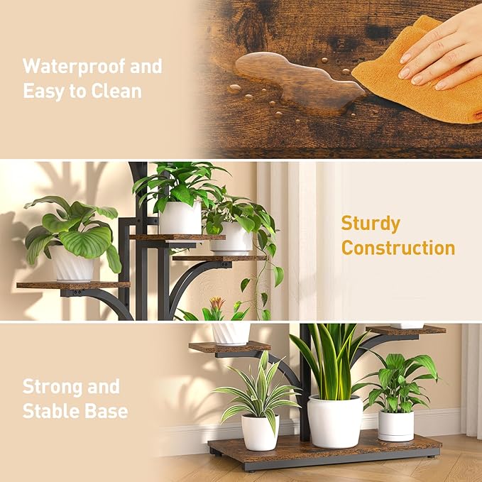ikkle Plant Stand Indoor with Grow Lights, 64" Tall Plant Shelf, 9 Tiered Corner Plant Shelves for Indoor Plants Multiple, Large Flower Display Holder, Tree-Shaped Plant Rack for Home, Living Room, Patio Decor