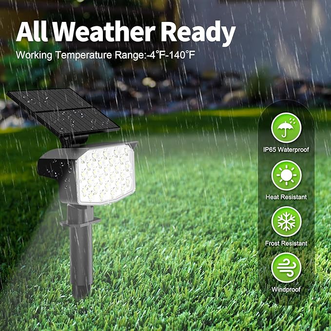 Solar Spot Lights Outdoor, [27 LED/2 Pack] Adjustable Solar Lights Outdoor Waterproof IP65, Solar Powered Landscape Spotlights 3 Lighting Modes for Yard Garden Outside(Cool White)