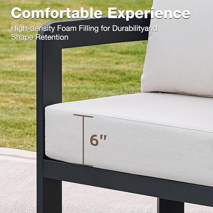 Outdoor Couch Aluminum Patio Furniture, 3-Seat All-Weather Metal Modern Patio Sofa with Washable Thick Cushion for Garden/Backyard/Porch, White