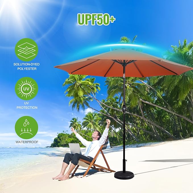 Backyard Expressions 9 ft. Patio Umbrella, Market Table Umbrella w/Tilt and Crank, 8 Ribs