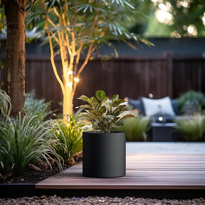 Kante 12.6" Dia Round Concrete Planter, Modern Style Large Cylindrical Plant Pot with Drainage Hole and Rubber Plug for Indoor Outdoor Patio, Black
