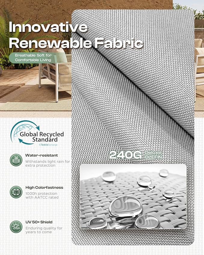 Aluminum Outdoor Patio Furniture Set with Dual-Layer Coffee Table, 4 Piece Modern Patio Conversation Sets with PE Rope, Outdoor Sectional Sofa with Thick Cushions for Balcony, Yard, Silver