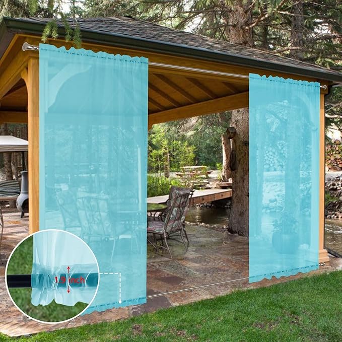 SpaceDresser Waterproof Outdoor Sheer Curtains for Patio - 4 Panels Rod Pocket Indoor Voile Sheer Curtain for Living Room,52W x 84L inch, Aqua