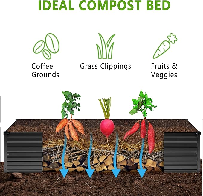 2PCS 12x2x1FT Galvanized Raised Garden Bed Kit,Vegetable Boxes-Rectangle Metal Flower Box,Large Planter Raised Beds Outdoor Garden for Planting,Fruit,Herb-Black