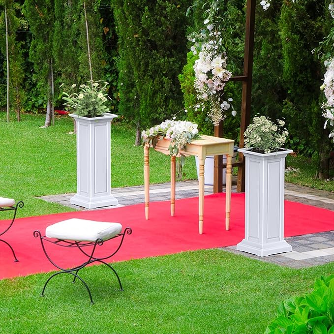 36in Tall Resin Planter Set of 2,Large Outdoor Planter for Porch, Garden, and Balcony, Weight-Bearing Top, Weather-Resistant, Classic Estate Design for Flowers and Trees(Ashen)