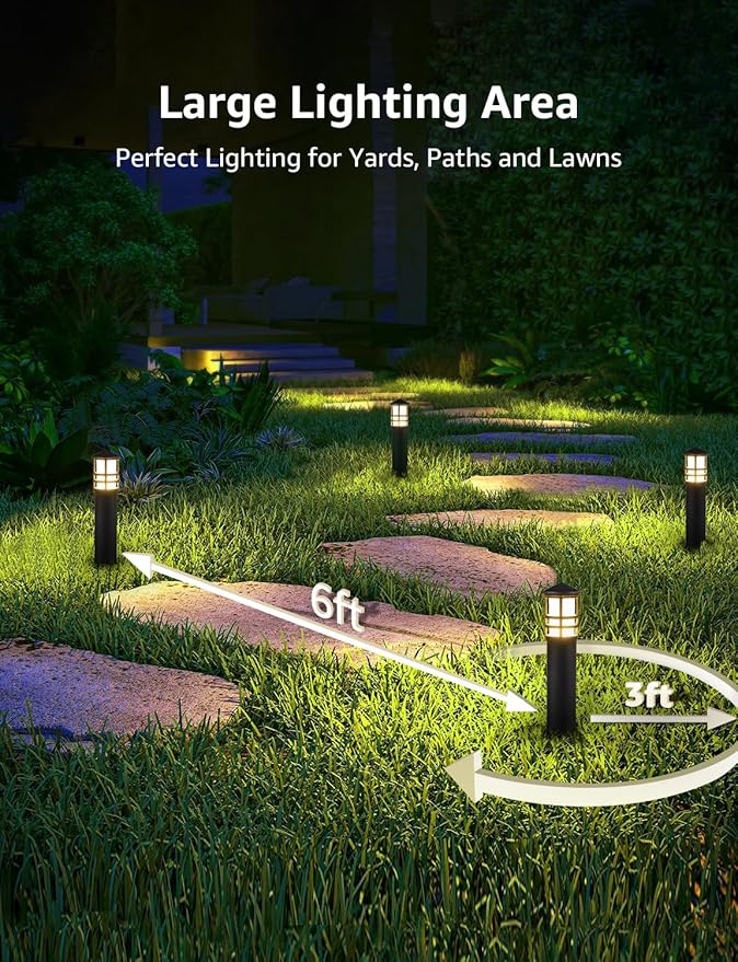 SUNVIE 4-Pack Low Voltage Pathway Lights 3W 3000K 12-24V LED Landscape Bollard Path Lights with Connectors CRI 90+ Aluminum Outdoor Landscape Lighting for Walkway Yard Garden, ETL Listed Cord